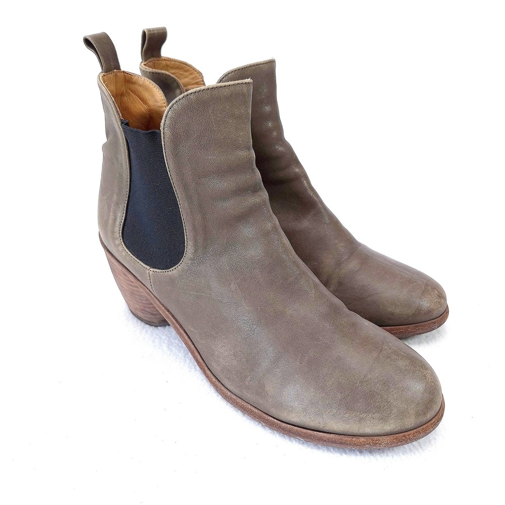 Pep P. Monjo Chelsea Boots Olive Green Leather Ankle Block Heel Spain Size 41